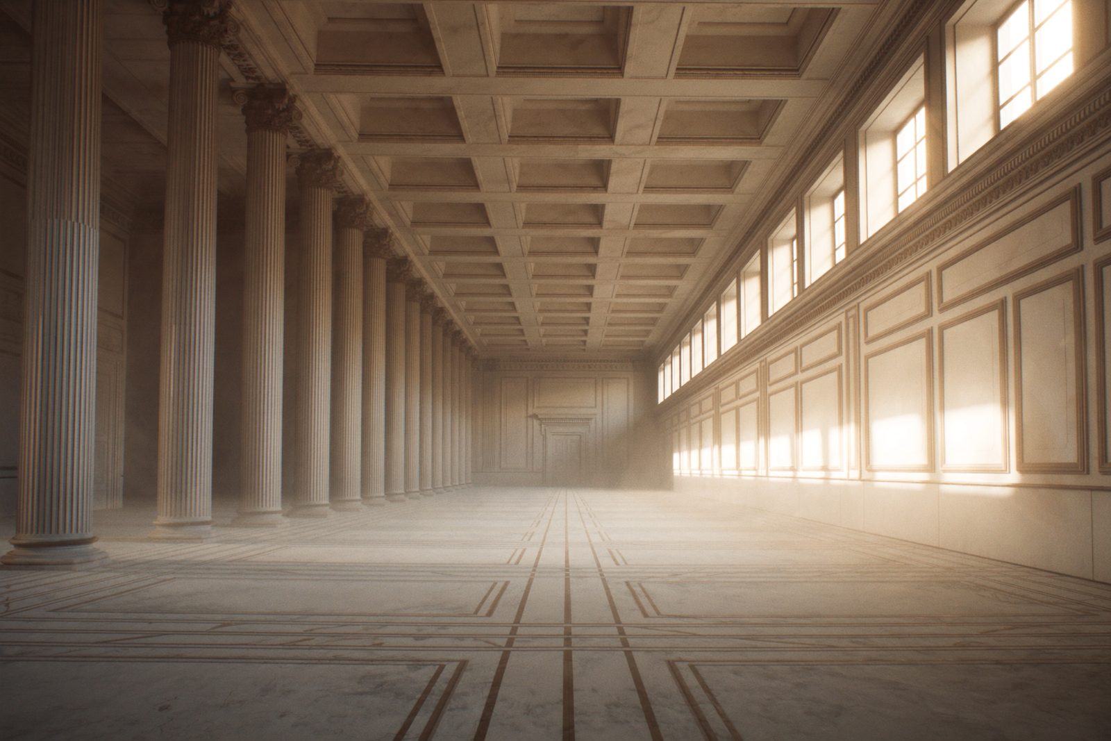 Sunlit neoclassical colonnade